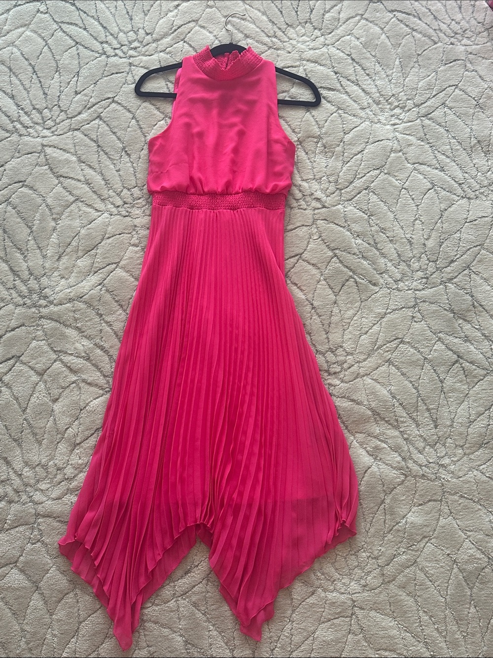 Sam Edelman Girls' Hot Pink Pleated High-Neck Formal Dress